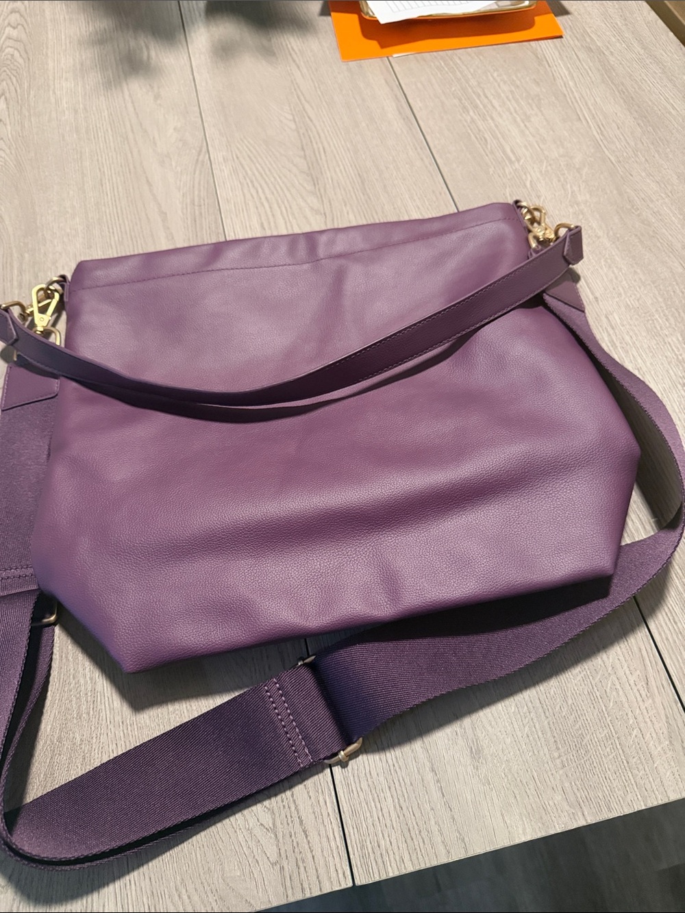 thirty-one Purple Leather Shoulder Bag with Gold Hardware